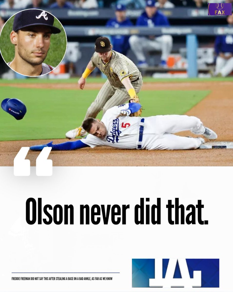 MLBONFAX's tweet photo. Freddie Freeman really said this after stealing second base on a bad ankle 👀 https://t.co/bCnNH2xNvE