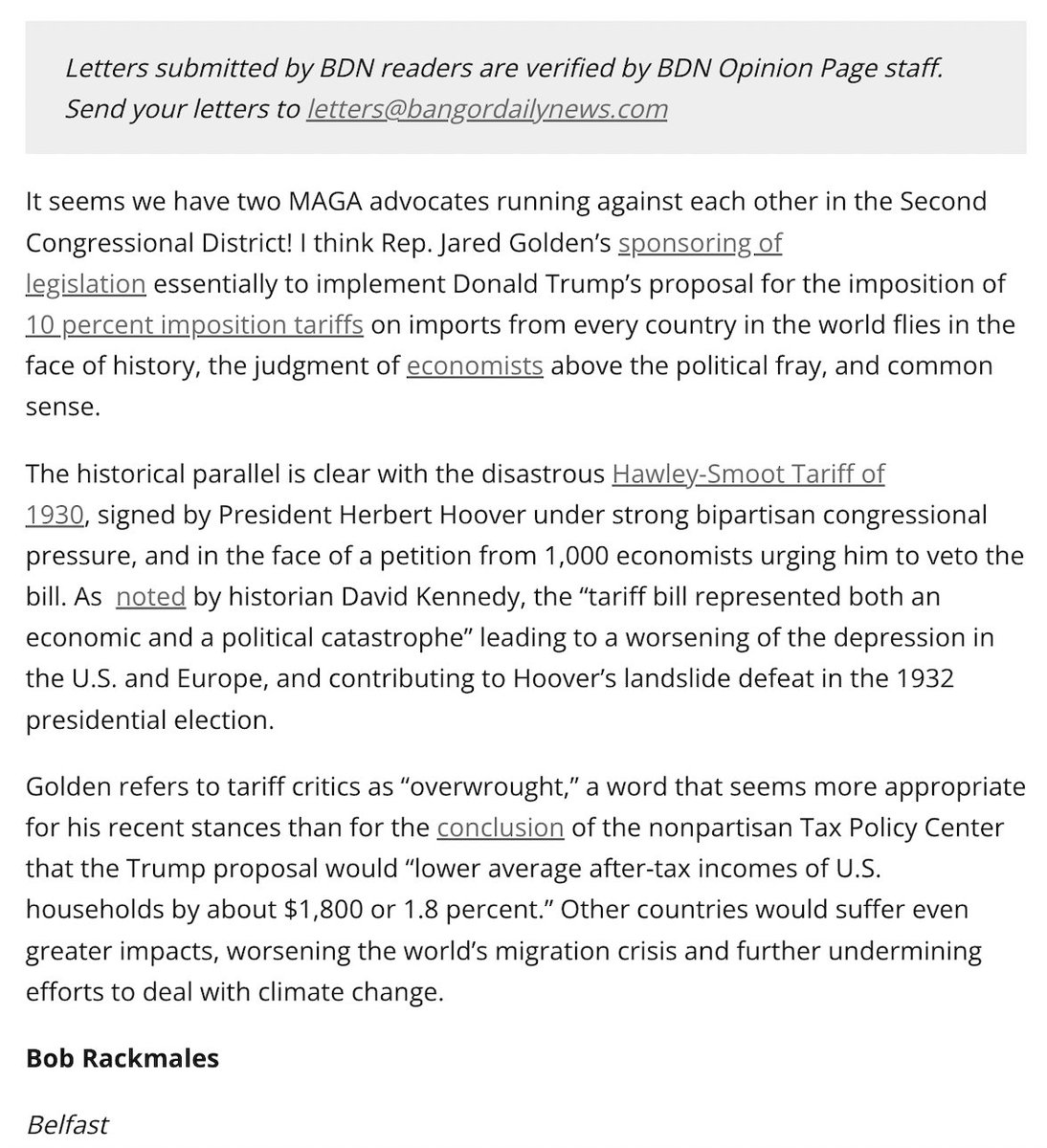 CollinsWatch's tweet image. Jared Golden keeps playing footsie with MAGA and Mainers keep seeing through it:

"It seems we have two MAGA advocates running against each other in the Second Congressional District..." tinyurl.com/4j7chmad #mepolitics