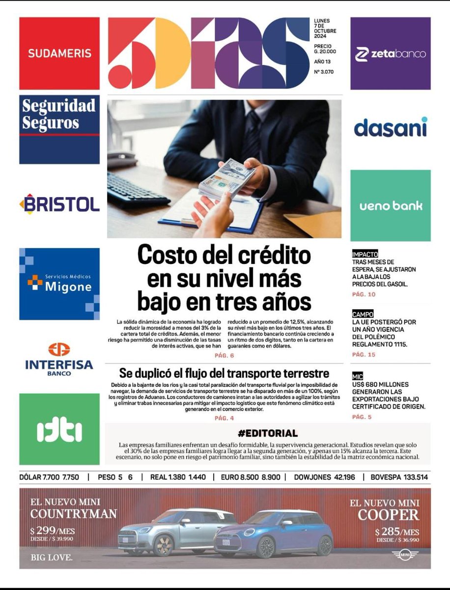 esampras's tweet photo. Portadas principales de @5diasPY #5díasX y @elindepy 07.10.2024 https://t.co/brQd5mUsd7