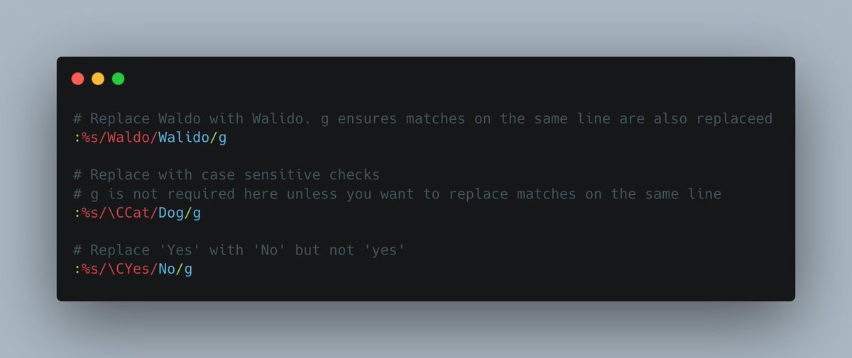 gicharudev's tweet image. Let&apos;s start the week with a cool tip for the vimers out there. Need to search and replace text in vim, here&apos;s a quick one for how to quickly achieve that without any plugins. #vim #neovim #vimtips
