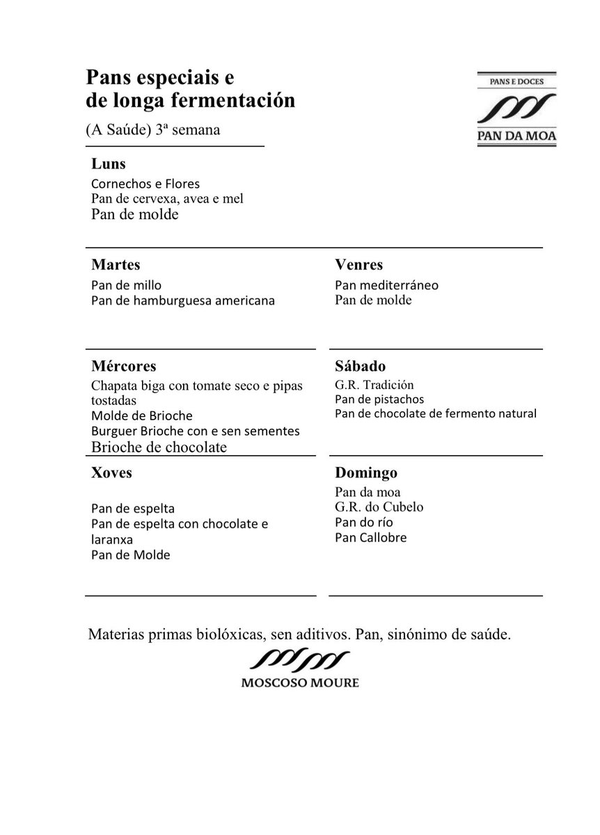 Calendario de pans especiais da semana 07-13/10/24