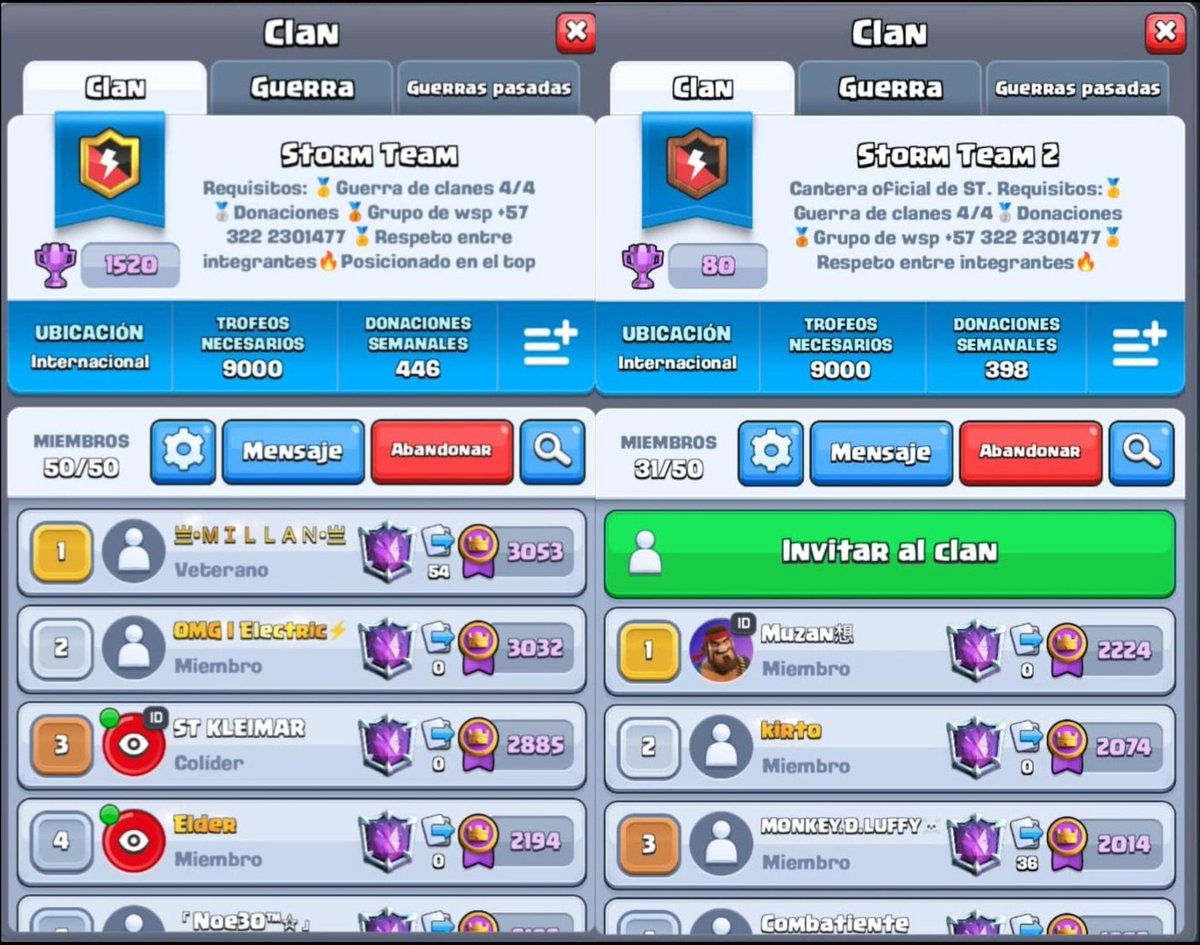 ¡Atención, jugadores de Clash Royale! 🚨
Somos una de las mejores comunidades de clanes en Colombia, únete a nuestros clanes competitivos.
Requisitos:
🔹9000 trofeos
🔹Jugar guerra de clanes 

DM al ceo @ce_michaelcr para más información, Buen ambiente y diversión asegurada. 

ST