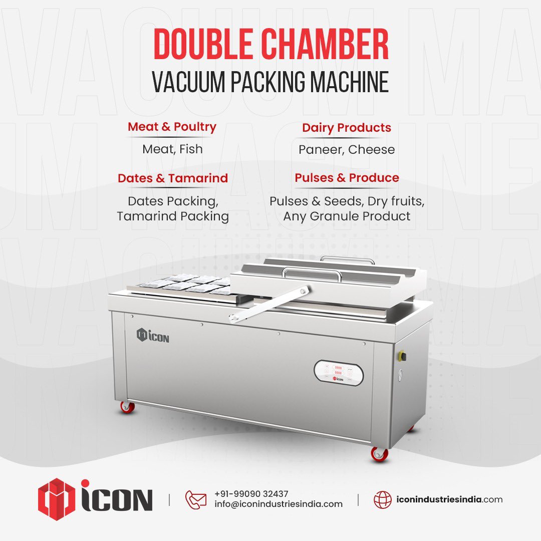 iconpacktech's tweet image. Effortlessly preserve freshness with our Double Chamber Vacuum Packing Machine.
Perfect for meat, dairy, dates, and more!

#doublechambermachine #advancevacuum
#food #foodpackaging #foodindustry 
#iconpacktech #icon #packagingmachine 
#packagingsolutions #packagingmachinery