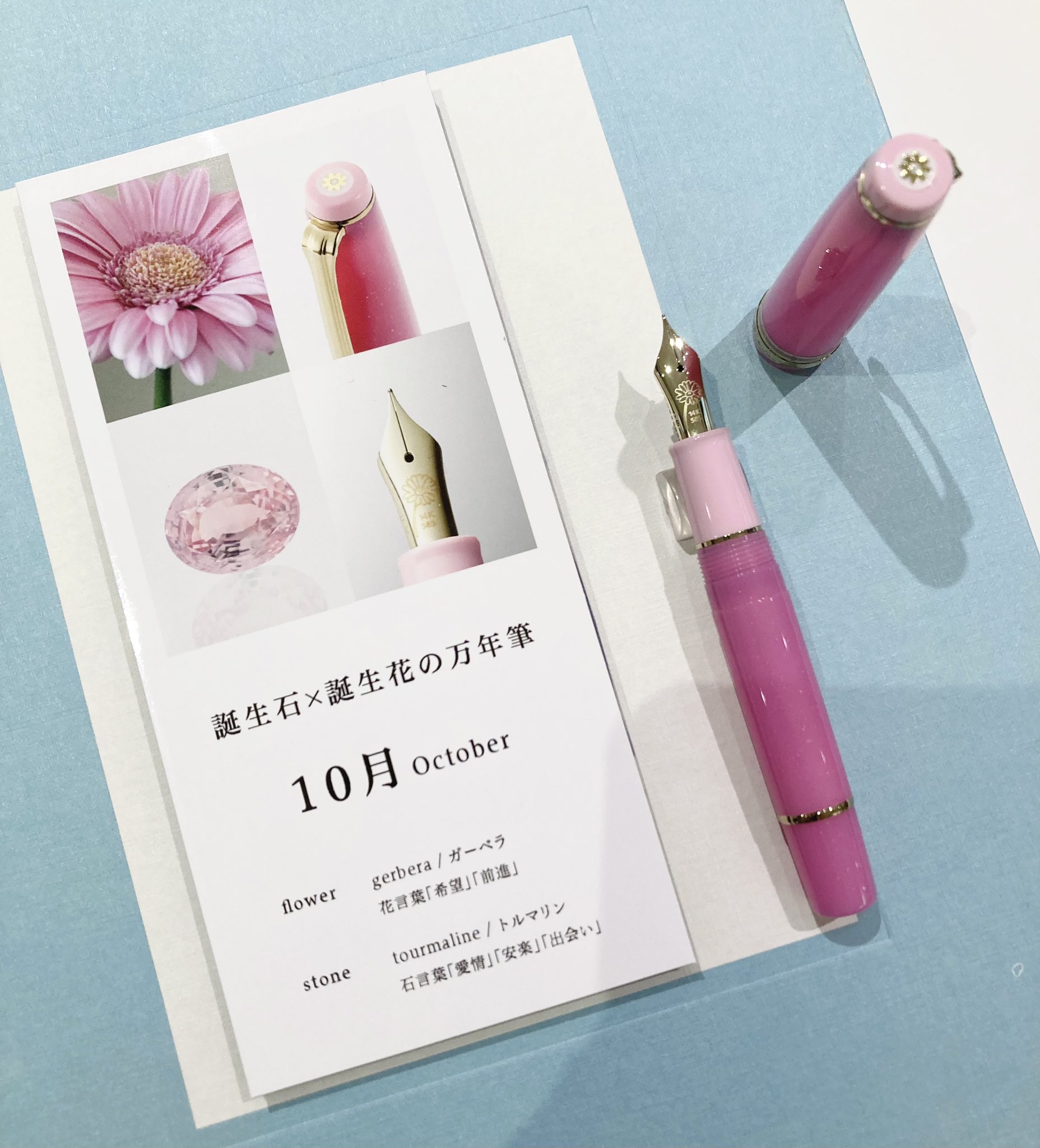 アンコーラ 誕生石×誕生花 万年筆 10月 トルマリン ガーベラ