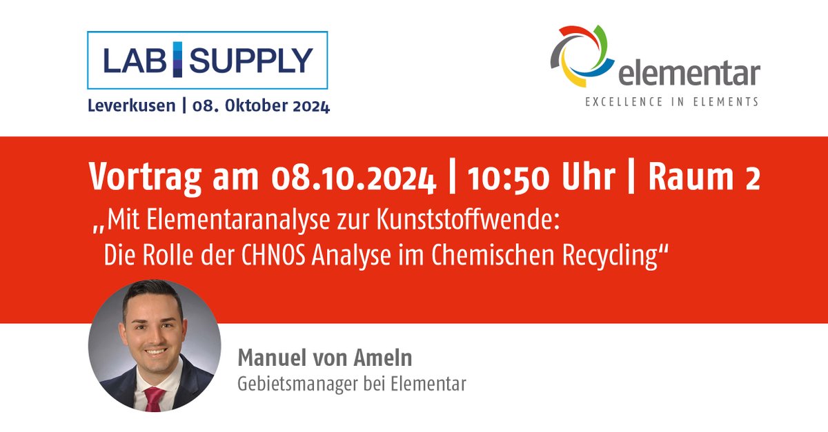 elementargroup's tweet image. Plastic #recycling, also known as #ChemicalRecycling, is becoming increasingly important. Learn more about the role of #CHNOS analysis in chemical recycling at tomorrow&apos;s presentation at #LabSupply in #Leverkusen, Germany: