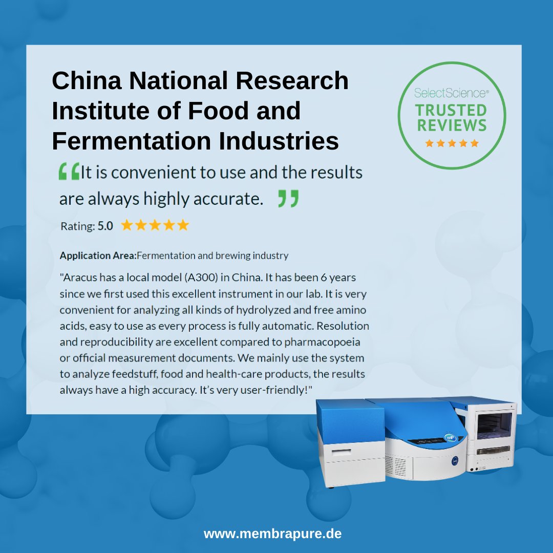 membra_pure's tweet image. 🌟 Happy Review Monday! 🌟

📖 Today, we have again a customer review of our #aminoacidanalyzer #ARACUS ✨

Feel free to write your own review 💬

#SelectScience #review #testimonial #madeingermany #membrapure @selectscience