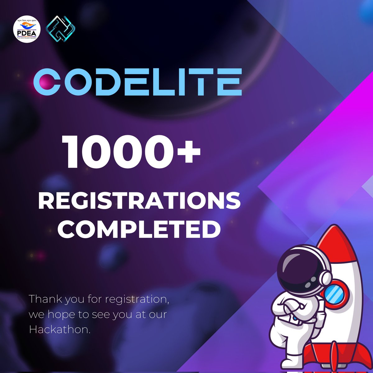 codelitehacks's tweet image. 🎉 Just hit 1000+ registrations for CODELITE Hackathon! 🚀💻 A huge shoutout to our amazing community for the support. Ready to code, create, and innovate together! 💡🔥

#CODELITE #Hackathon #1000Strong #TechCommunity #InnovationUnleashed #Coding
