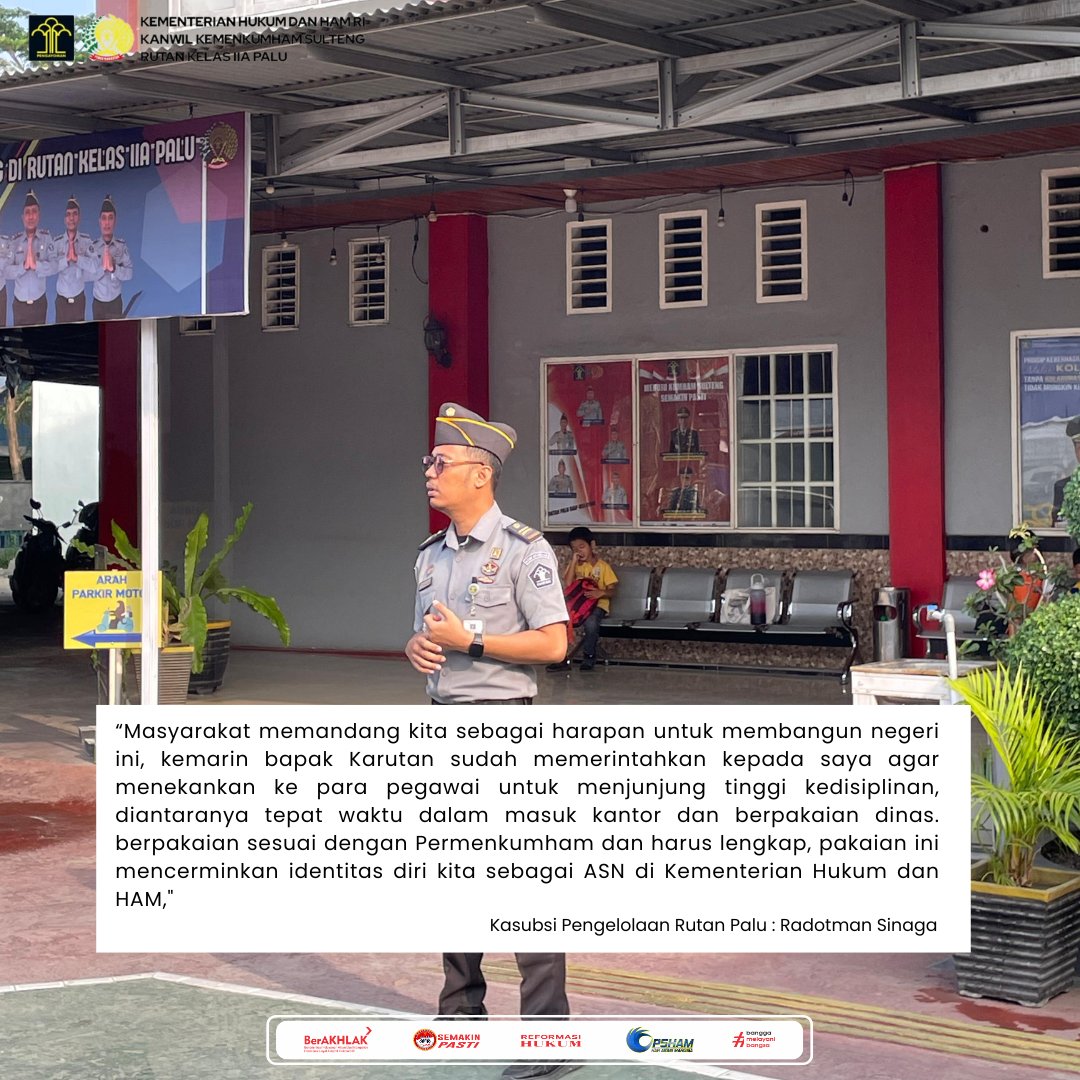palu_rutan's tweet photo. Gelar Apel Pagi, Rutan Palu Ingatkan Pentingnya Kedisiplinan Dalam Bekerja
#pemasyarakatan #pemasyarakatanpastiberdampak
#kumham #kemenkumham #lapas #rutan #lpka #polsuspas
@KemenkumhamRI
@DITJEN_PAS
@kanwilsulteng https://t.co/CTpzK5gjl3