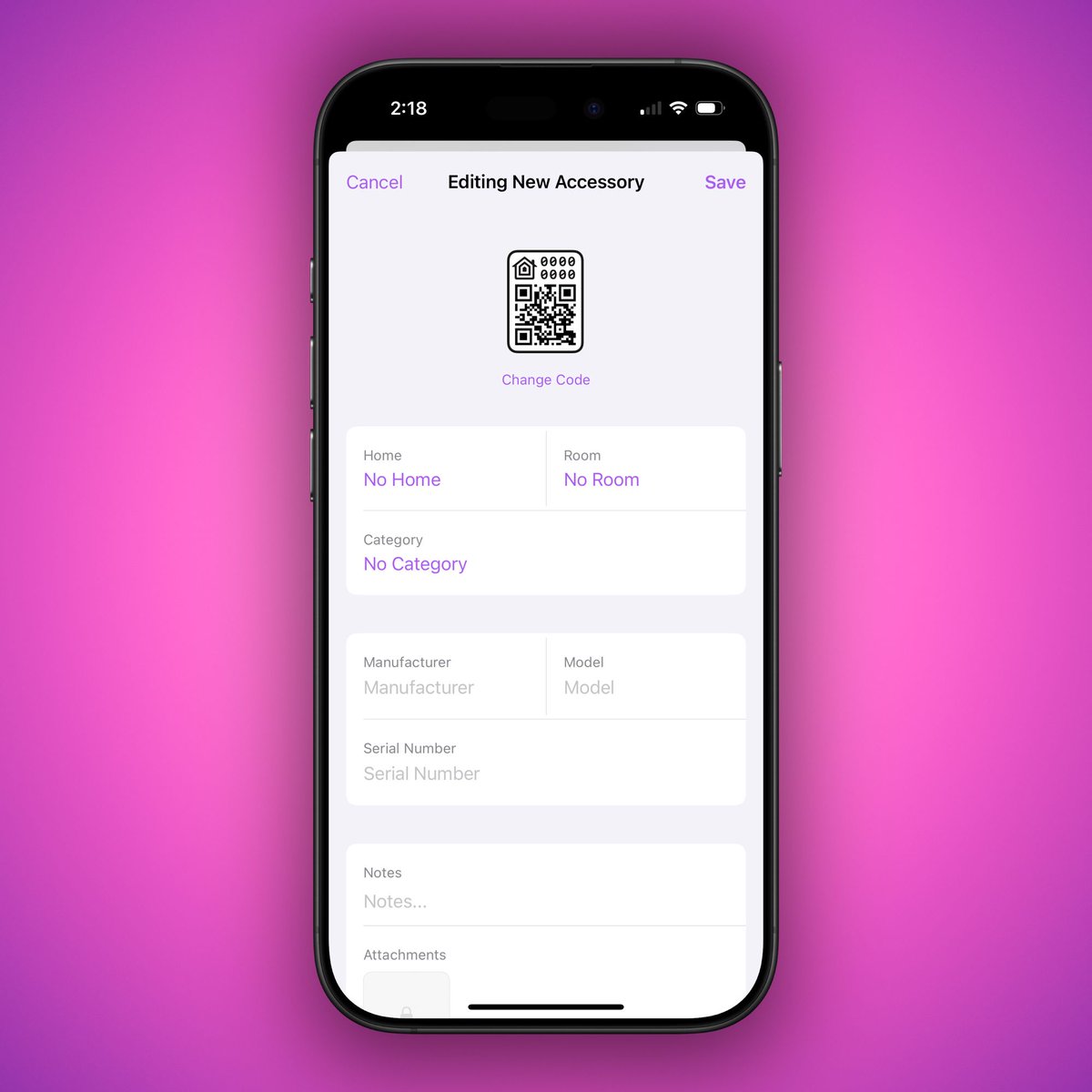 Manual creation of accessories is back in HomePass 2. Looking into ways to save without a given home and offering a storage mechanism too for seasonal devices like Christmas tree lights.