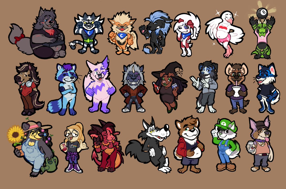FroBurr's tweet image. All the critters and friends I've drawn so far! ʕ´• ᴥ•̥`ʔ