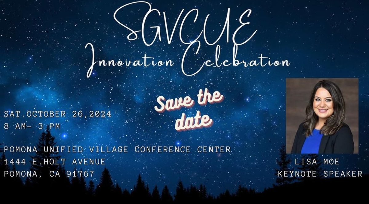 Lisa Moe, M.S. EdTech (@missmoeteaches) on Twitter photo I’m SO excited to be the keynote speaker at <a href="/SGVCUE/">San Gabriel Valley CUE</a>’s Innovation Celebration on Oct. 26th! 🎉 Can’t wait to connect, learn, and get inspired by all the amazing sessions and educators! 💡
#SGVCUE #EdTech #Innovation I’m SO excited to be the keynote speaker at <a href="/SGVCUE/">San Gabriel Valley CUE</a>’s Innovation Celebration on Oct. 26th! 🎉 Can’t wait to connect, learn, and get inspired by all the amazing sessions and educators! 💡
#SGVCUE #EdTech #Innovation