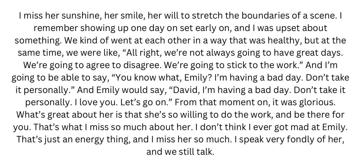 excuse me while I CRY over david talking about what he misses most about emily, I love these people