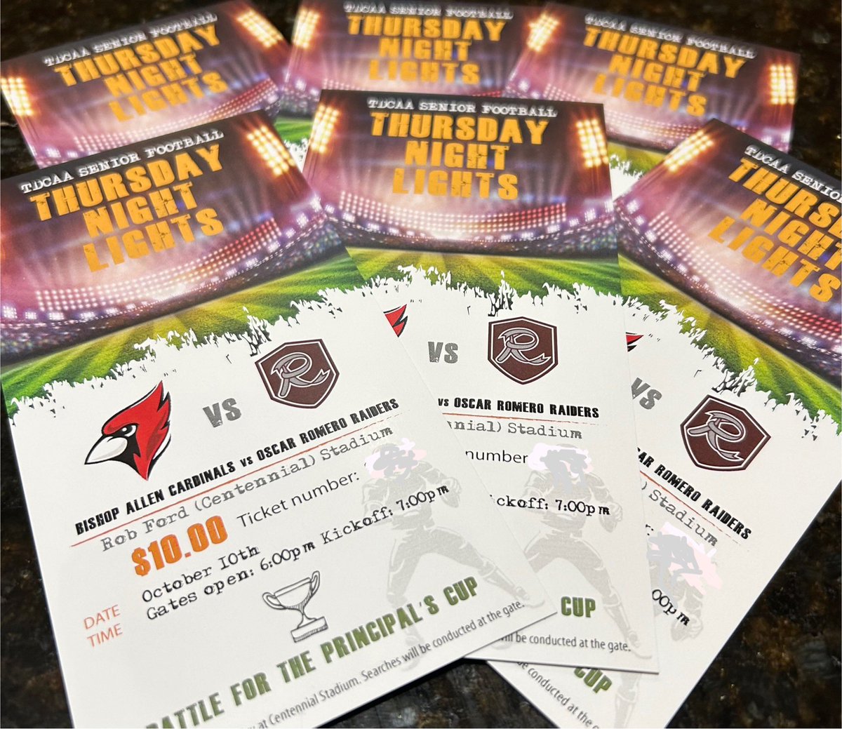 Tickets for Thursday Night Lights vs Bishop Allen can be picked up in the main office if already purchased. Hurry and get yours at school cash online.com. Quantities are limited.  <a href="/romeroraiders/">Saint Oscar Romero Catholic Secondary School</a> <a href="/TCDSB_AJBRIA/">SO Bria</a> <a href="/TCDSB/">Toronto Catholic District School Board</a>