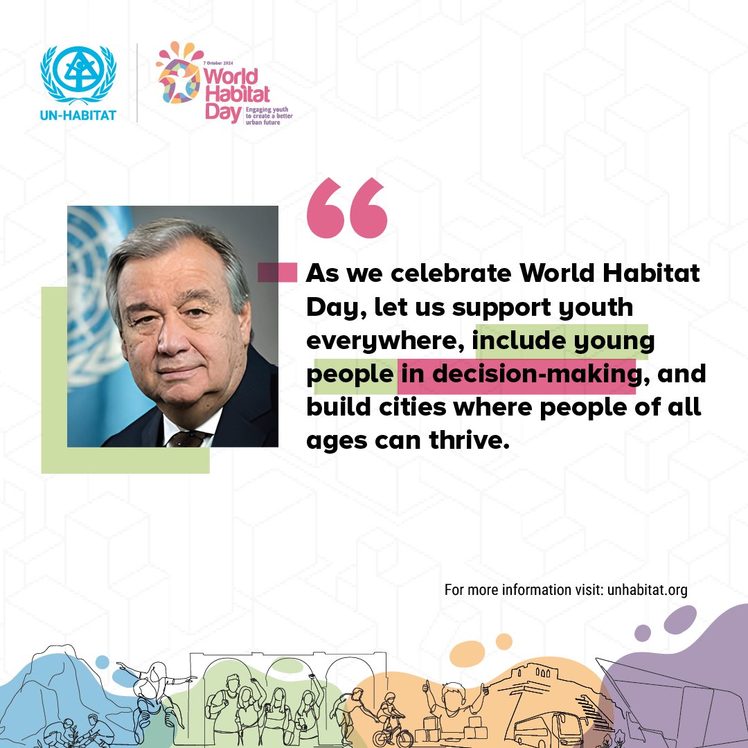 UNEP's tweet photo. On #WorldHabitatDay. explore how youth can shape a better urban future! With rapid urbanization, engaging and empowering new generations to plan and lead cities forward is crucial.

@unhabitat info: https://t.co/Si7hAN79nX https://t.co/4p5WPQSSTK