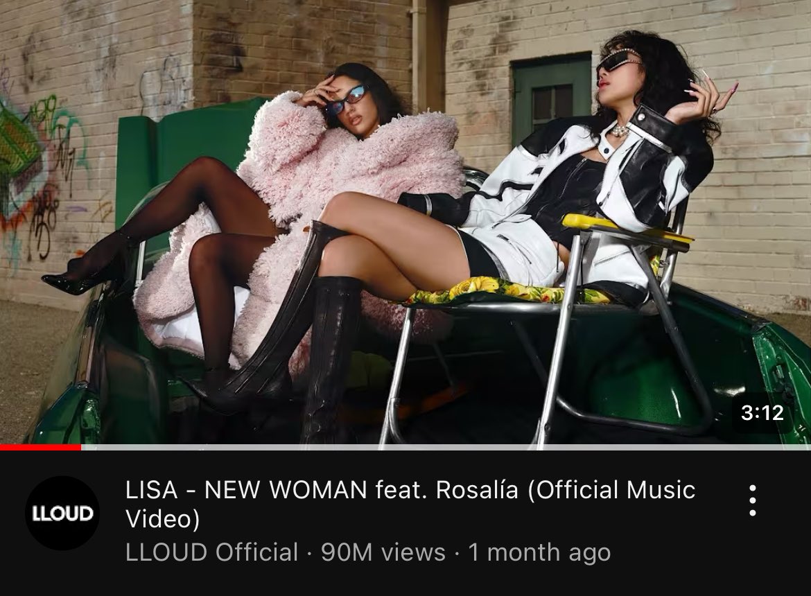 LISANATIONS_'s tweet photo. LISA - NEW WOMAN feat. Rosalía (Official Music Video) has surpassed 90 million views on YouTube! 

#LISAxROSALÍA 
#LISAxNEWWOMAN 
@wearelloud @rosalia https://t.co/spwq8XII9o
