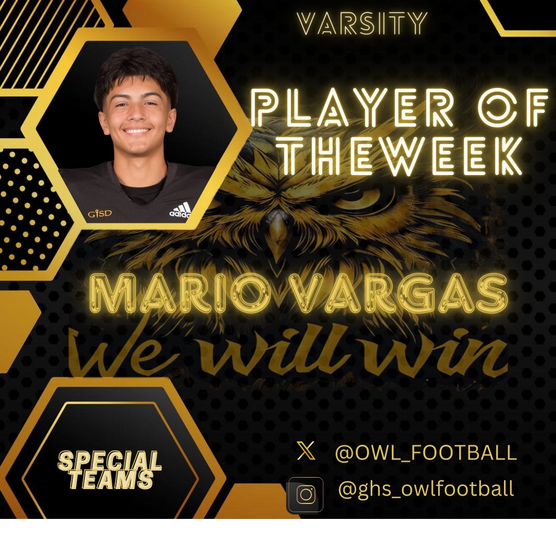 Congrats to our Varsity Week 7 Players of the Week <a href="/owl_football/">Garland Owls</a>