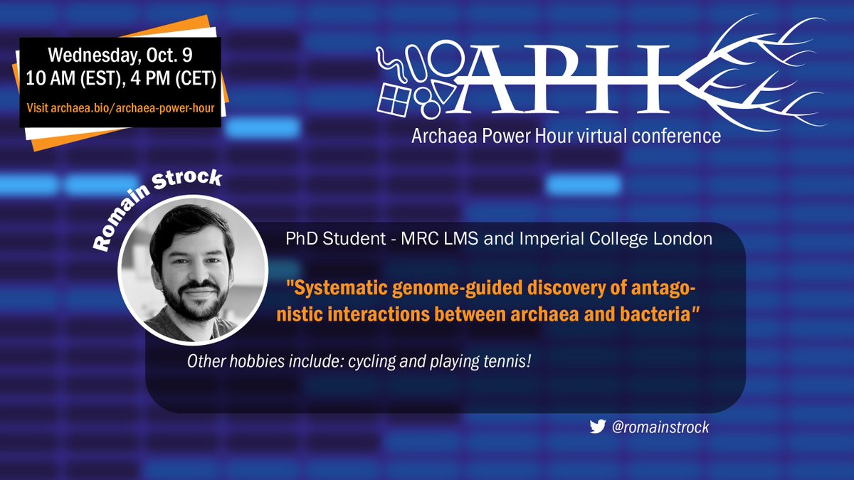 Archaea Power Hour (@archaeapowerhr) on Twitter photo In two days, the showdown you've all been waiting for arrives: Archaea vs. Bacteria 🦠⚔️🦠!! Jkjk... but we will have <a href="/romainstrock/">Romain Strock</a> tell us about his work combining bioinformatics & heterologous expression to discover & characterize weaponry that archaea bring to battle bacteria! In two days, the showdown you've all been waiting for arrives: Archaea vs. Bacteria 🦠⚔️🦠!! Jkjk... but we will have <a href="/romainstrock/">Romain Strock</a> tell us about his work combining bioinformatics & heterologous expression to discover & characterize weaponry that archaea bring to battle bacteria!