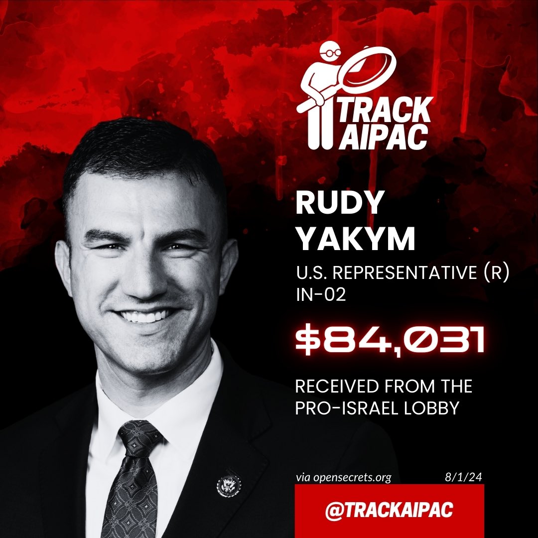 AIPAC Tracker (@trackaipac) on Twitter photo <a href="/RepRudyYakym/">Congressman Rudy Yakym</a> <a href="/SBTribune/">South Bend Tribune</a> Rudy Yakym is #BribedByAIPAC to peddle propaganda and put Israel First as they commit war crimes and genocide.
x.com/reprudyyakym/s… <a href="/RepRudyYakym/">Congressman Rudy Yakym</a> <a href="/SBTribune/">South Bend Tribune</a> Rudy Yakym is #BribedByAIPAC to peddle propaganda and put Israel First as they commit war crimes and genocide.
x.com/reprudyyakym/s…