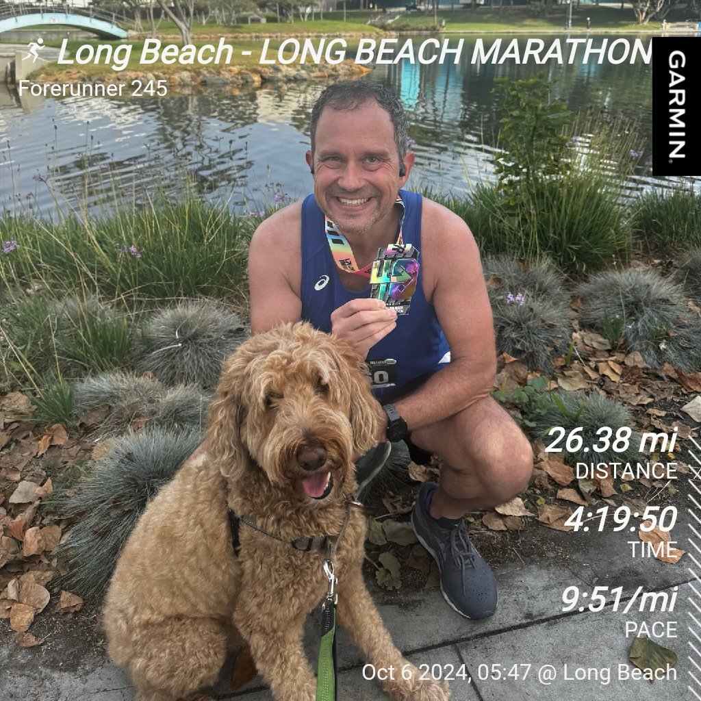 Marathon #31 complete. Not my best race, but far from my worst. Went great for about 21 miles before the humidity finally did me in. Nothing to do but brush myself off and try again. Many thanks to my cheerleaders, Barry Allen and <a href="/kevincostley/">Kevin Costley</a>. #RunLongBeach
