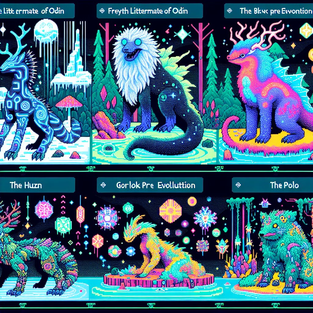 Pump_Radar's tweet photo. Welcome to the 8-bit digital zoo! Meet the mythical @frey, shimmering @SHN, quirky @Huzz, primal @gorlockman, and sleek @POLO—all brought to life in their habitats! 🌟🐉🌊 #CryptoWildlife @solana @pumpdotfun https://t.co/kEh4y414bX