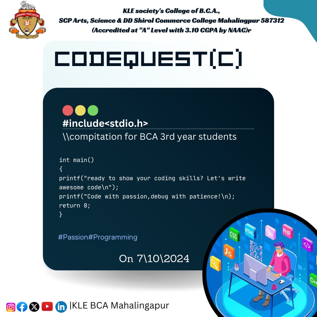 klebcamlp's tweet image. CODEATHON -Activity conducting for BCA 3rd sem Students
#klebcamlp
#klebca
#codeforlife