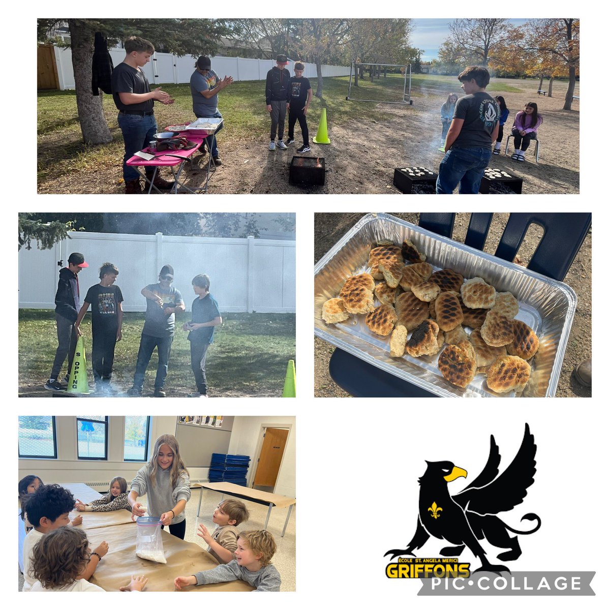 Last Friday our Griffon family was blessed to have our Land-based Educator, Angus Hamilton teach us about bannock as our grade 8 Student Leaders helped to make 96 batches of bannock for all our students and staff! It was a beautiful day to come together for this special event.