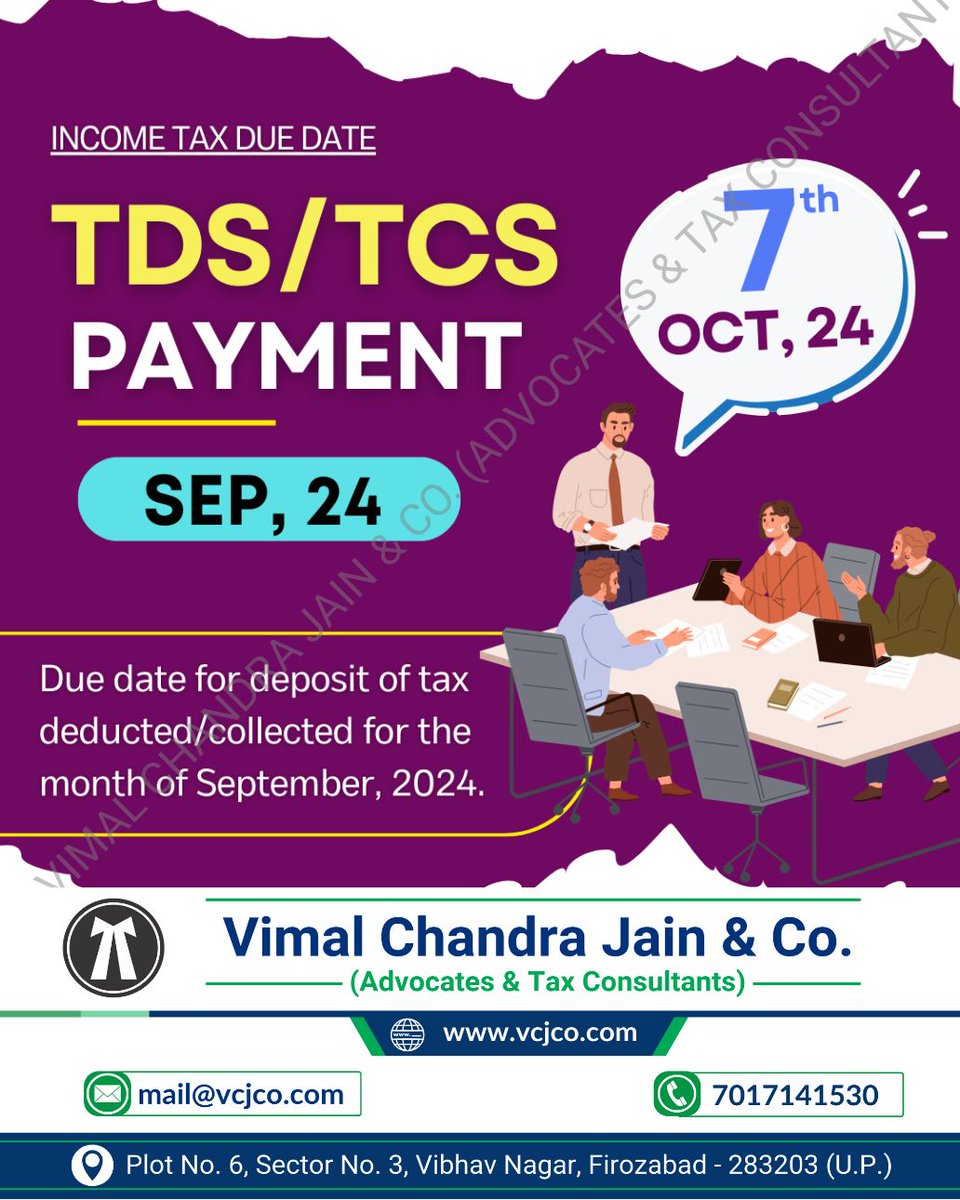 vcj_co's tweet image. TDS/TCS Payment #TDSPayment
#TCSPayment
#TaxCompliance
#IncomeTax
#TaxDeduction
#TDS
#TCS
#TaxFiling
#BusinessTax
#IncomeTaxAct
#vcjco #firozabad #agra #shikohabad #itr #incometaxreturn #refund #gst #gstr #gstregistration #tax #taxation #gstin #incometax #law #legal #lawfirm