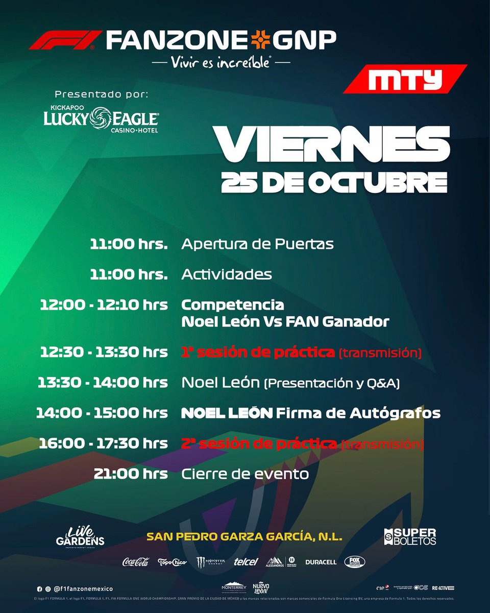 NoelLeonNews's tweet photo. Here are the schedules for the activities in which Noel will be participating at the F1 Fan Zone Monterrey
📷 ig | f1fanzonemexico
#F3 #F1FanZone https://t.co/4bwv9rNp6q