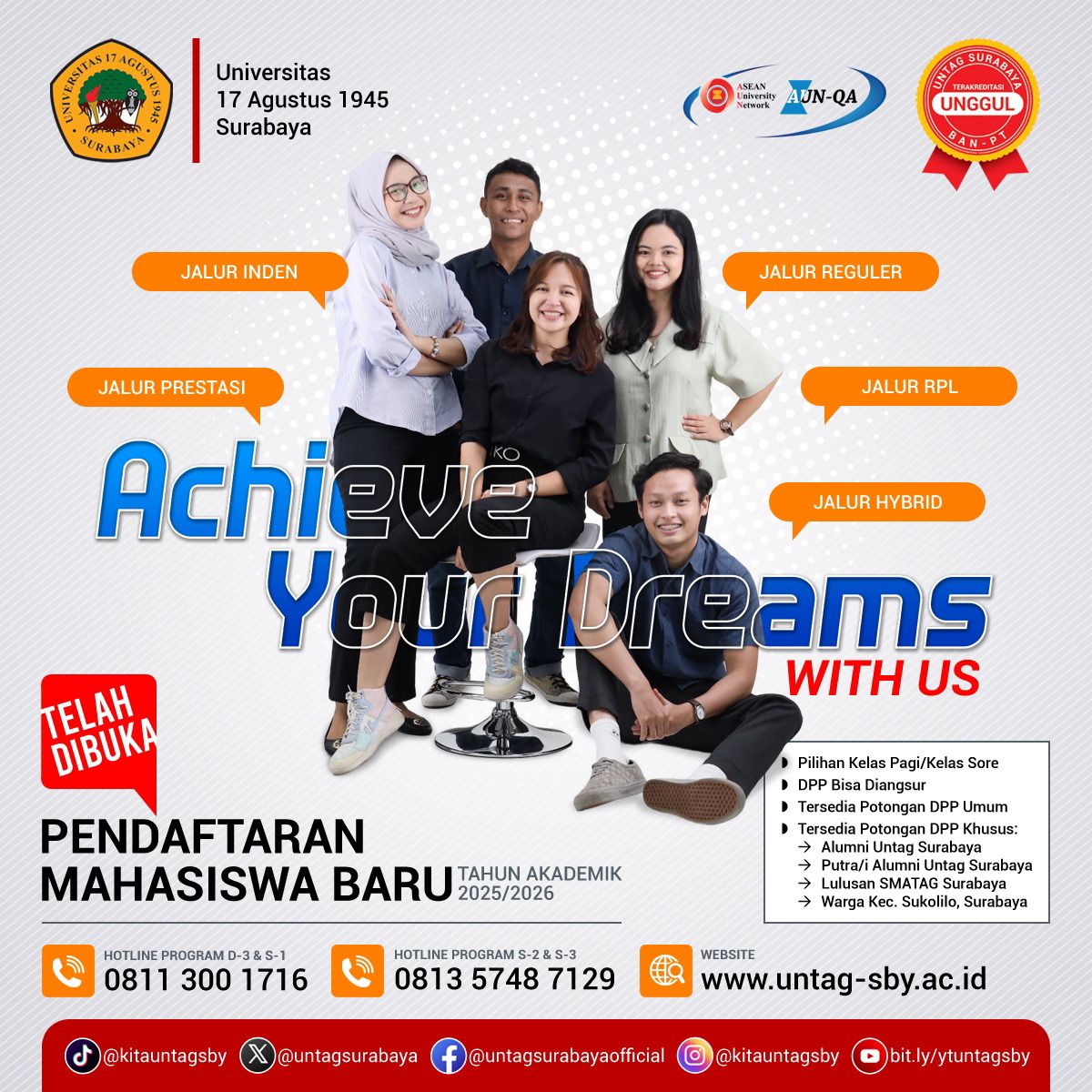 Login jadi Maba dengan mudah!
Buktikan sendiri, langsung daftar di pmb.untag-sby.ac.id atau informasi lengkap mengenai PMB bisa ke wa.me/628113001716

Masa depan, hanya kamu yg bisa menentukan. 
Pilih program studi sesuai dg minatmu 😍

#ProgramStudiImpian
#KampusTerbaik