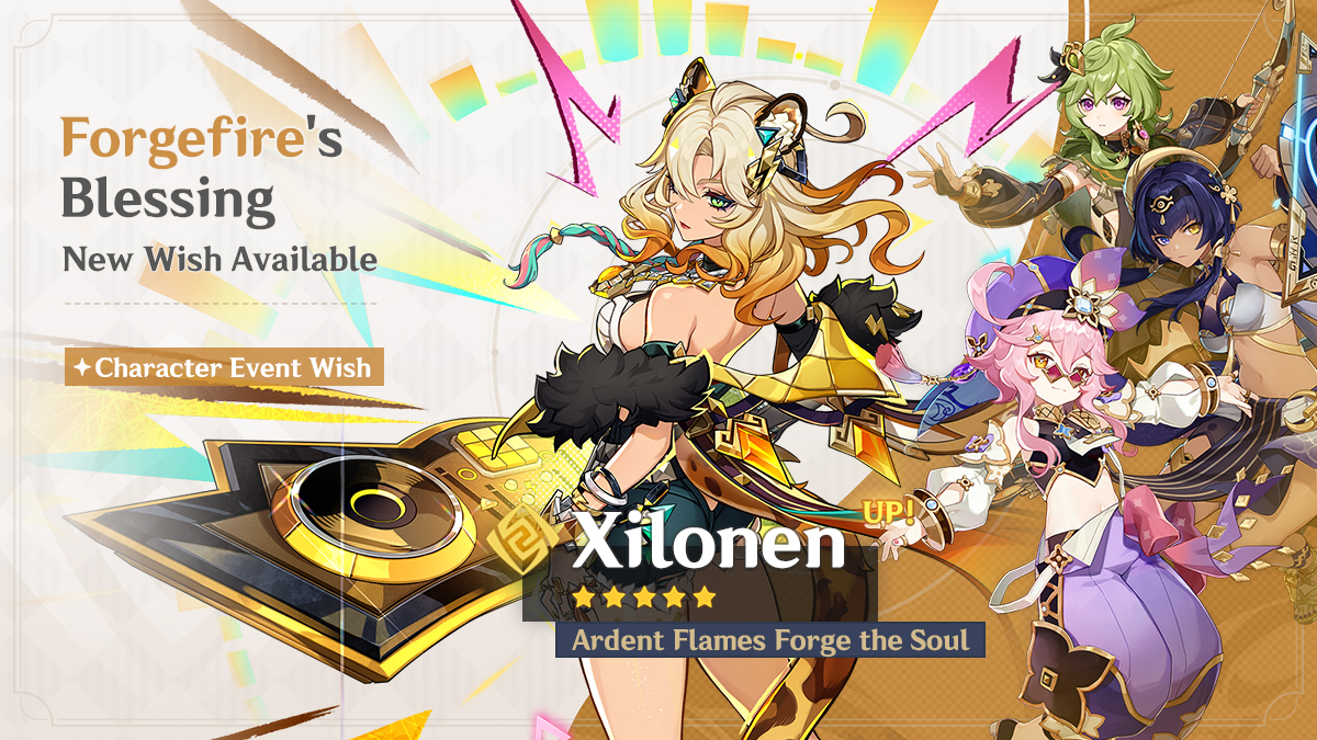 GenshinImpact's tweet photo. Version 5.1 Event Wishes Notice - Phase I

Dear Traveler, the event wishes "Forgefire's Blessing," "Of Silken Clouds Woven," and "Epitome Invocation" will be available on October 9! https://t.co/09usD78xmI

Check out the characters' videos: https://t.co/NbApXHFBig

#GenshinImpact https://t.co/HG9uEuCBtP