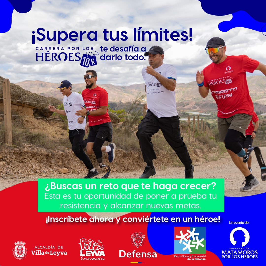 mindefensa's tweet photo. Supera tus límites y acepta el desafío de la Carrera por los Héroes. En Villa de Leyva te espera una oportunidad única para poner a prueba tu resistencia y alcanzar nuevas metas. 💥 

#YoCorroPor el reto y por nuestros héroes. ¡Inscríbete ahora y conviértete en un héroe! 🏅

Más información en https://t.co/qq7YYx93cN