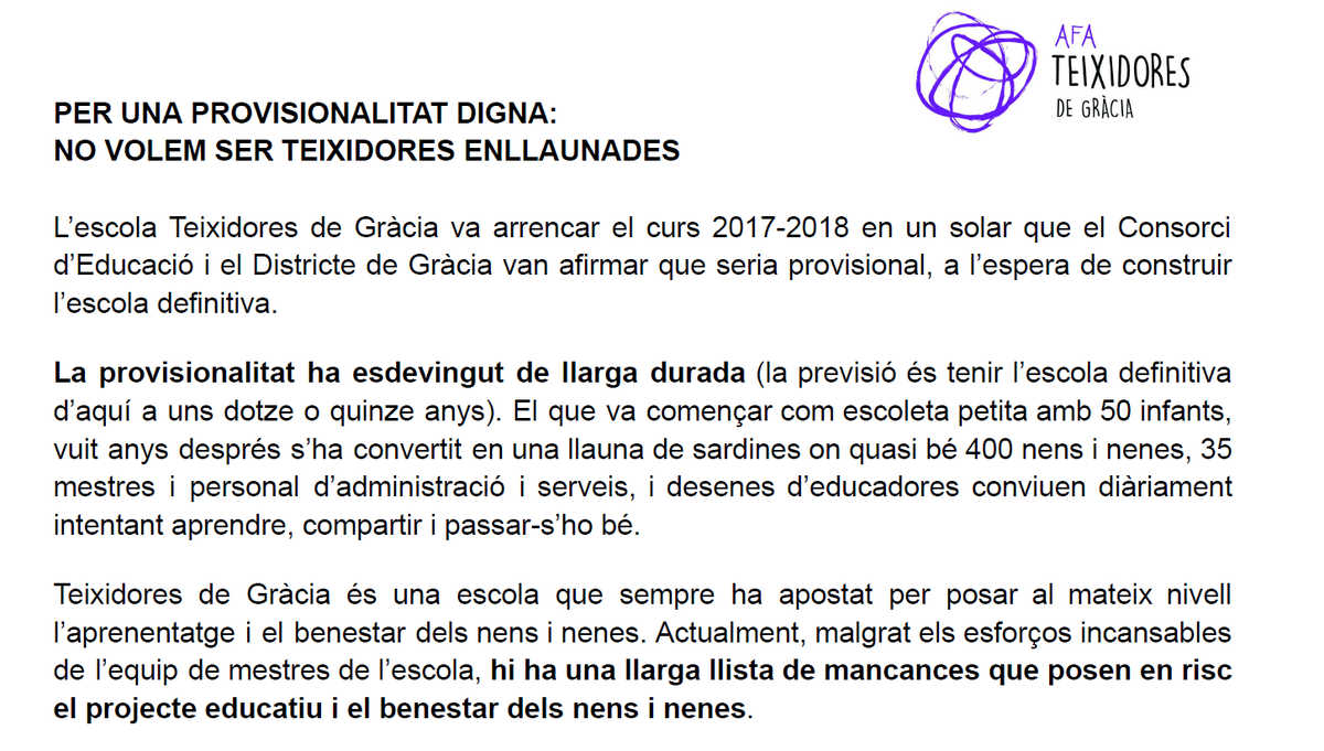 📢<a href="/consorciedubcn/">Consorci d'Educació</a>, us hauria de caure la cara de vergonya de permetre que Teixidores <a href="/escola_gracia/">Escola Teixidores de Gràcia</a> estigui així. La llista de tot el que s'ha de solucionar és molt llarga. Fa 8 anys que estem en barracons i ens en queden 15 més, així és que espavileu. #ProvisionalitatDigna