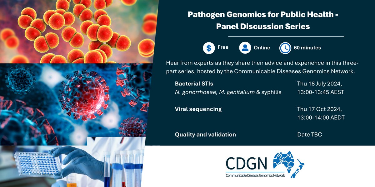 Registrations for the second session in our 'Pathogen Genomics for Public Health Panel Discussion Series' are now open! 'Viral sequencing' will take place on Thursday 17 October 1:00PM (AEDT), registrations via the following link 👉go.unimelb.edu.au/2co8