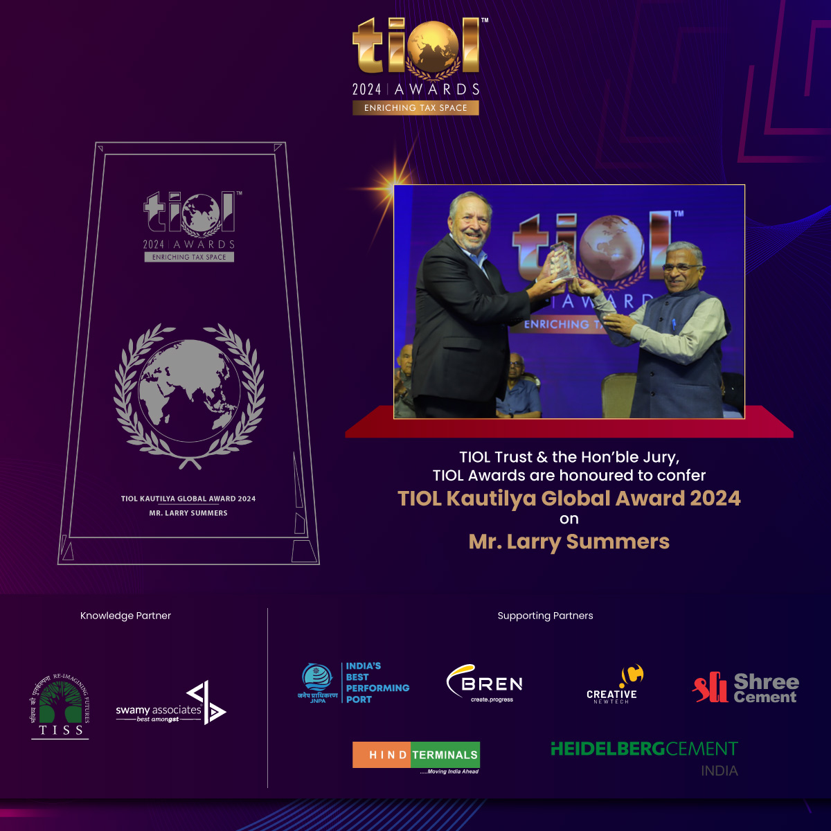 TiolAwards's tweet photo. Mr. Larry Summers, Former US Treasury Secretary being conferred TIOL Kautilya Global Award 2024 by Deputy Chairman of Rajya Sabha, Shri Harivansh Narayan Singh on Oct 1, 2024 in New Delhi.

@LHSummers @harivansh1956 @RajyaSabha @FinMinIndia @nsitharaman @PMOIndia https://t.co/GHbjR9oRB3