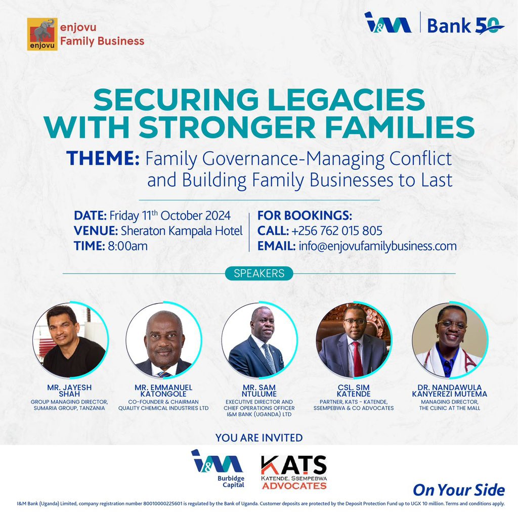 Running a family-owned business and want to secure its future? This one is  for you! Join us at the enjovu Family Business Conference, where our COO,  Mr. Sam Ntulume, will discuss 
