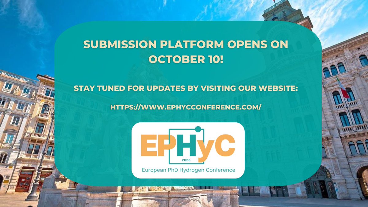 📢 Submission platform for the European PhD Hydrogen Conference opens October 10!

✨ PhD students—this is your chance to showcase your research and connect with #hydrogen experts!

💡 Don't miss out! On Thursday, visit: ephycconference.com

🗓 Submit by November 22!