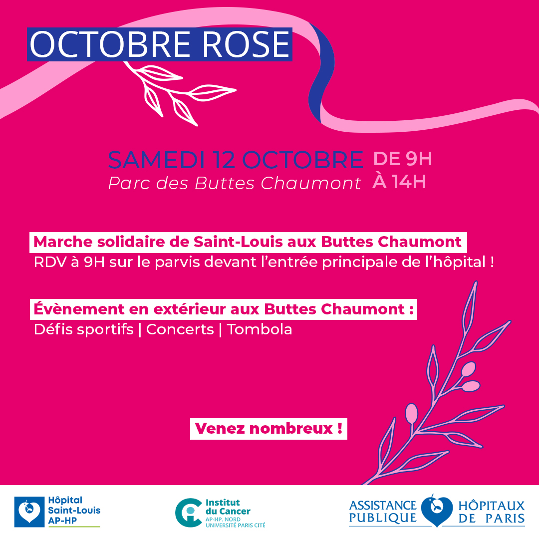 🎀 #OctobreRose2024 | L’équipe du Sénopôle <a href="/HopSaintLouis/">Hôpital Saint-Louis AP-HP</a> <a href="/APHP/">Assistance Publique – Hôpitaux de Paris (AP-HP)</a> et les associations vous donnent rendez-vous mercredi 9️⃣ octobre et samedi 1️⃣2️⃣ octobre pour 2️⃣ journées de mobilisation contre le cancer du sein ! 💗

🎀Plus d'informations 👉 hopital-saintlouis.aphp.fr/octobrerose202…