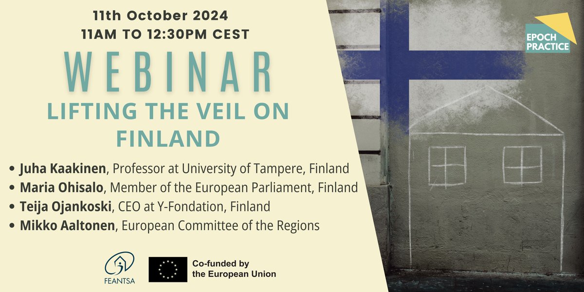 Toimitusjohtajamme <a href="/OjankoskiT/">Teija Ojankoski</a> on vieraana 11.10. <a href="/FEANTSA/">FEANTSA</a> järjestämässä kansainvälisessä webinaarissa. Tule mukaan kuuntelemaan kuinka Suomen menestyksekästä työtä asunnottomuuden poistamiseksi esitellään eurooppalaisille! 👉 feantsa.org/en/epoch-pract…