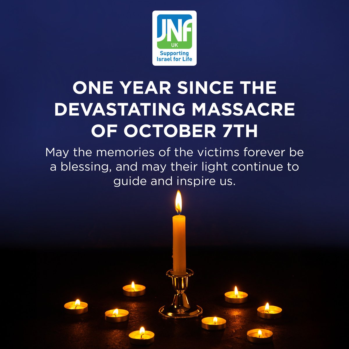 One year on.

Our thoughts and prayers are with the people of Israel.

To find out more about JNF UK's ongoing support for Israel, visit jnf.co.uk/israelunderatt…

#Remembering7thOctober #BringThemHomeNow #JNFUK #AmYisraelChai