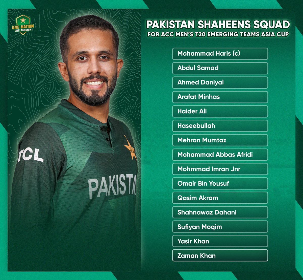 TheRealPCB's tweet photo. Pakistan Shaheens squad announced for ACC T20 Emerging Teams Asia Cup 📢

Schedule of the group-stage fixtures 🗓️

Read more ➡️ https://t.co/1UUbnIDUoO https://t.co/l1pYYXMhSc