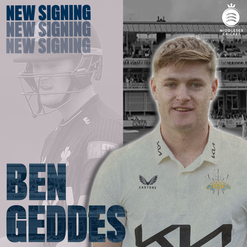 Middlesex_CCC's tweet photo. 🗞️ | MIDDLESEX CONFIRM SIGNING OF BEN GEDDES FROM SURREY
The 23-year-old top-order batter has signed a three-year deal with the Club and will join in November when winter training begins!

Welcome, Ben 👋

FULL STORY ⬇️ | #OneMiddlesex