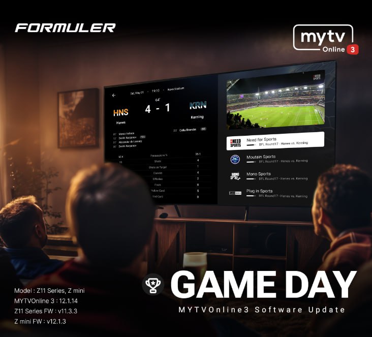 FormulerTv's tweet image. The new Game Day feature offers extensive coverage of your favorite sports. With MYTVOnline 3, enjoy a whole new level of viewing experience. Stay tuned for exciting updates.

Visit formuler.tv/mytvonline3 for more information
