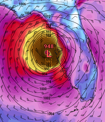 HurricanesJames's tweet photo. Morning GFS shifts #Milton closer to Tampa Bay and is stronger on approach compared to previous runs https://t.co/F7Ipp1lqyO