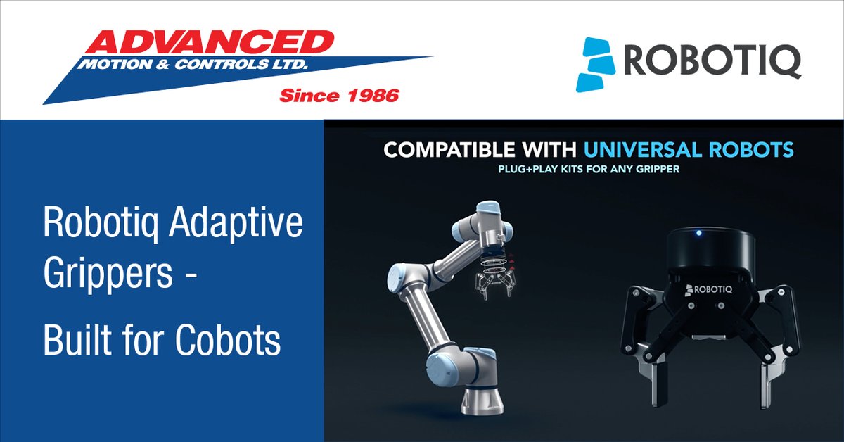 Robotiq’s adaptive grippers are built for collaborative robots. They are compatible with Universal Robots, Plug + Play on collaborative robots and are easy to program. Contact AM&amp;C experts at 1-800-461-5679.
ow.ly/u0xk50TFgRV
