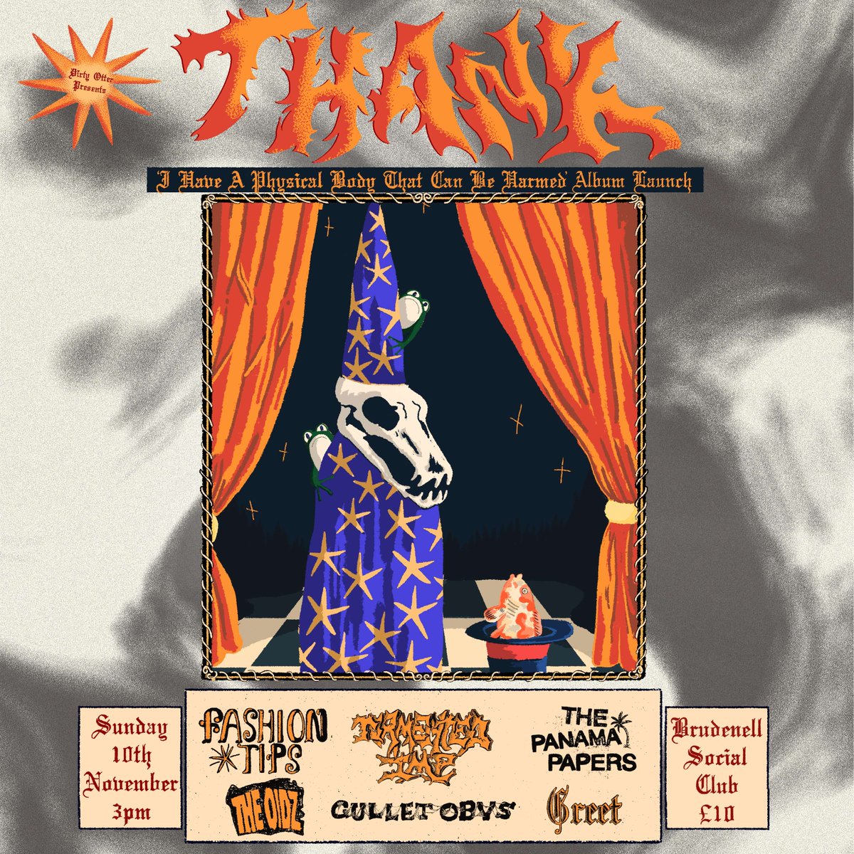 Leeds' own <a href="/thankleeds/">THANK</a> have curated this killer all-dayer here at The Brudenell on 10th November! 🧙

Ft.  Fashion Tips / Tormented Imp / The Panama Papers / The Oidz / Gullet Obvs / Greet

All this for just a tenner - on sale now below. 👇

➡️ bit.ly/Thank-LDS
<a href="/dirtyotter/">Dirty Otter</a>