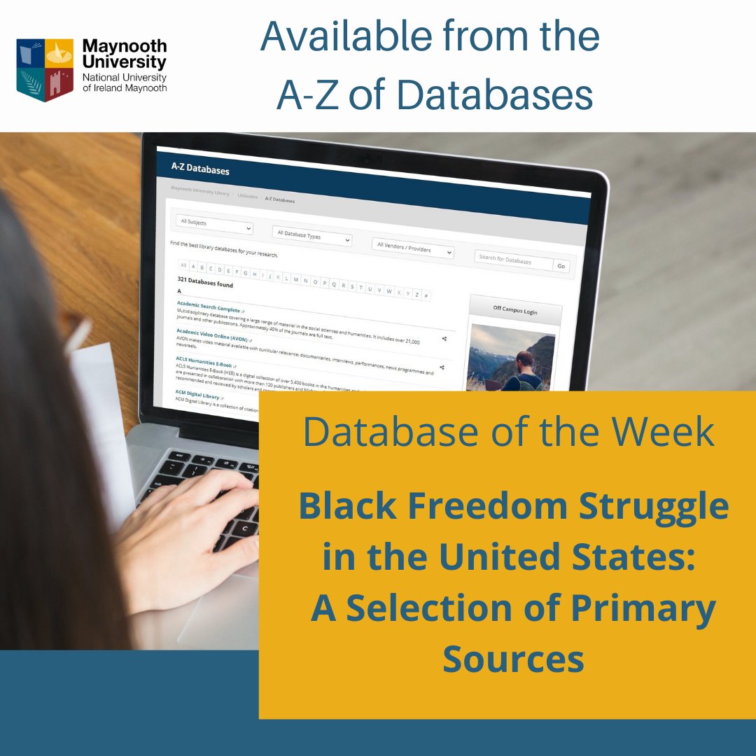 library_MU's tweet photo. #BlackHistoryMonth #MuLibraryDatabaseOfTheWeek
Black Freedom Struggle in the United States: A Selection of Primary Sources
https://t.co/lo9VhbbMgb
The late 18th-c. to the Contemporary Era: Slavery & Abolitionist Movement to Contemp. Era 1976-2000s
@MaynoothUni @StPatsMaynooth https://t.co/WAJFOdw23e
