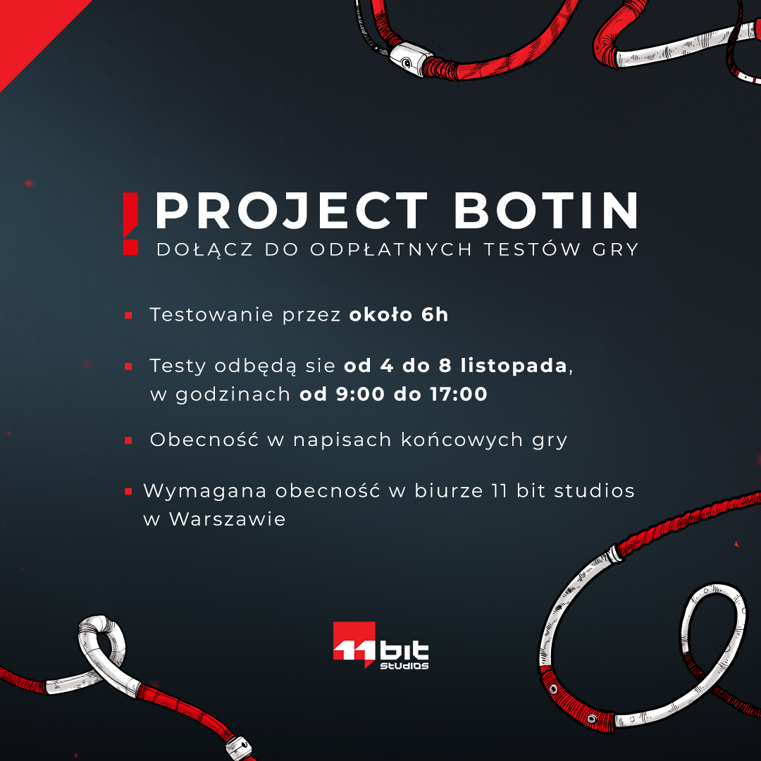 🇵🇱 Poszukujemy osób chętnych do udziału w odpłatnych testach naszej nadchodzącej gry - Project Botin. Testy odbędą się w dniach 4-8 listopada w naszym warszawskim biurze. Obecność na miejscu jest obowiązkowa.

🗳 Formularz aplikacyjny: forms.gle/n3tYEAxwhMLYcy…

🇬🇧 We’re looking