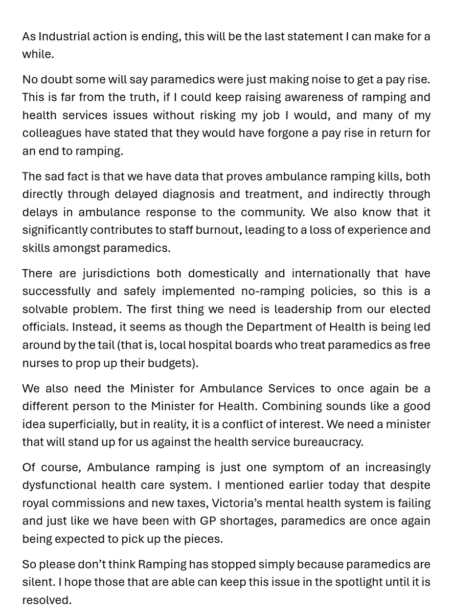 This will be the last statement I am likely to be able to make for awhile. Sorry It is a bit long-winded.

I only hope people like <a href="/JacintaAllanMP/">Jacinta Allan</a>, <a href="/MaryAnneThomas/">Mary-Anne Thomas MP</a>, <a href="/ChrisMinnsMP/">Chris Minns</a>, <a href="/RyanPark_Keira/">Ryan Park MP</a>  take notice, I would be happy to meet with any of them if they contact me.