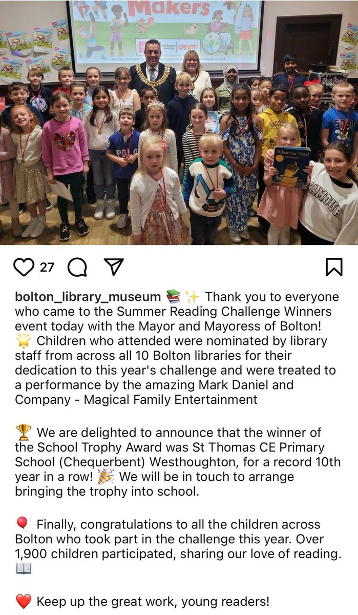 We found out over the weekend that we have won the Summer Reading Challenge for the 10th year ! Well done everyone 👏🌟