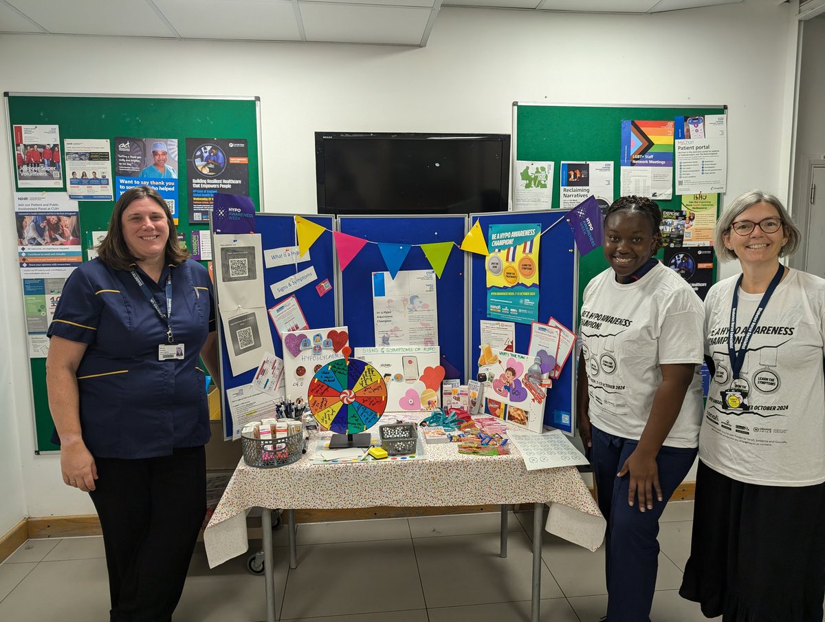 #hypoawarenessweek2024 
Do come along and see the diabetes team <a href="/CUH_NHS/">Cambridge University Hospitals NHS</a> in the concourse this week. We are raiding awareness of hypoglycaemia.